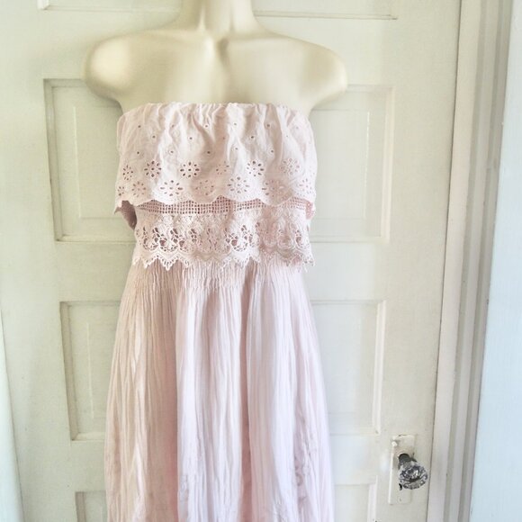 Le Marais Pink Strapless Eyelet & Lace Embroidered Maxi Dress M - Picture 3 of 11